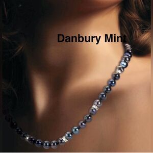 Danbury Mint Necklace Black Pearl Swarovski Crystal 925 Sterling Silver